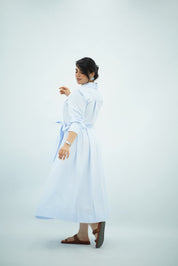 Robe Bleu ciel Évasée Ceinturée