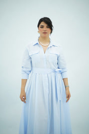 Robe Bleu ciel Évasée Ceinturée
