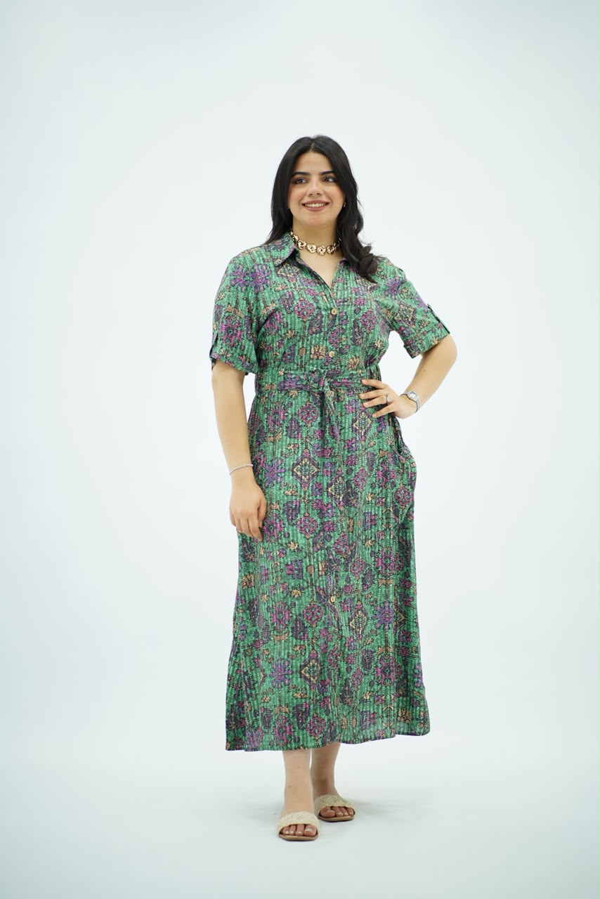 Robe Verte Longue Imprimée