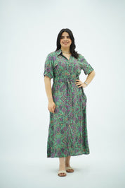 Robe Verte Longue Imprimée
