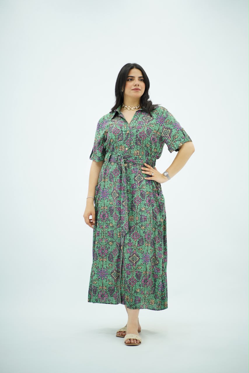 Robe Verte Longue Imprimée