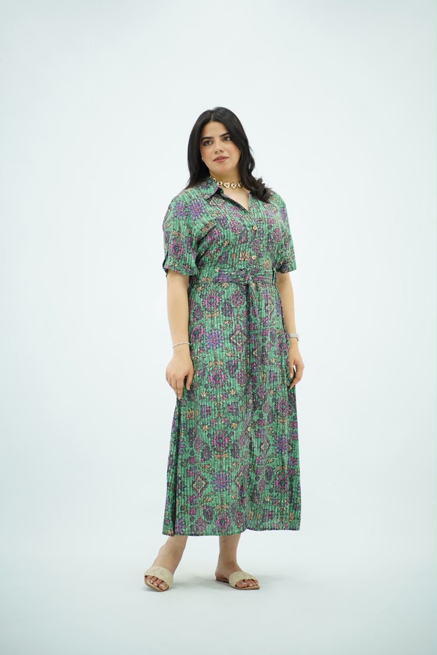 Robe Verte Longue Imprimée