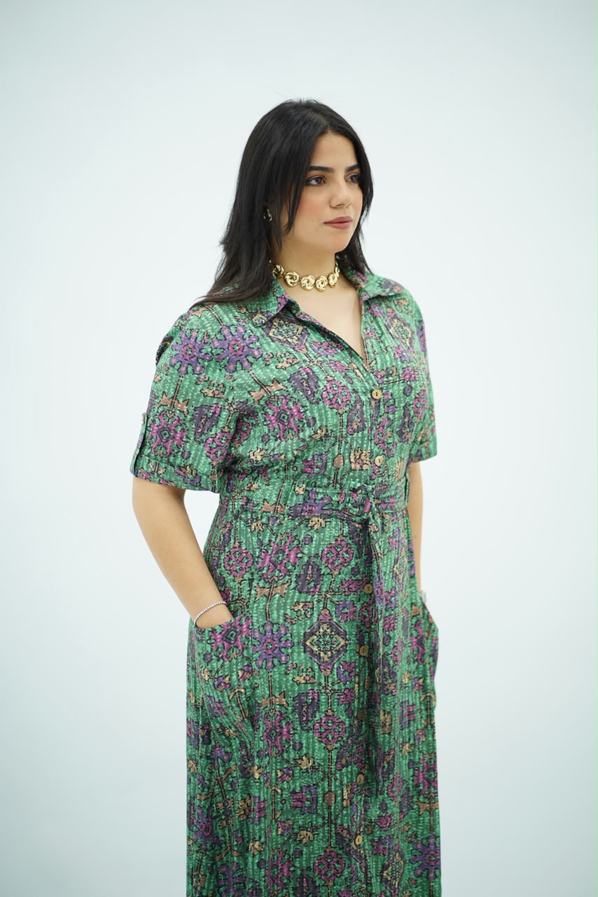 Robe Verte Longue Imprimée