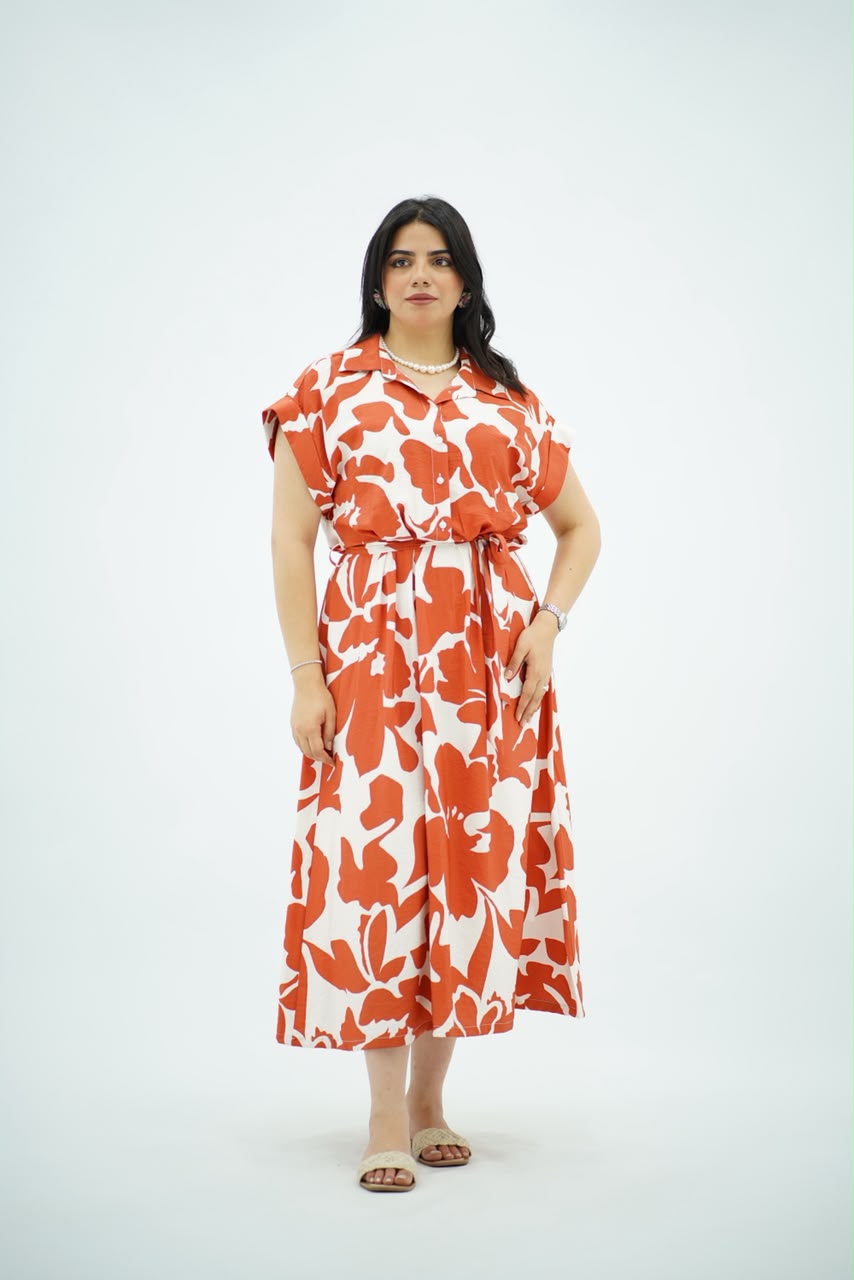 Robe Chemise Longue Imprimé Orange