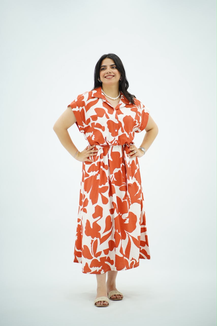Robe Chemise Longue Imprimé Orange