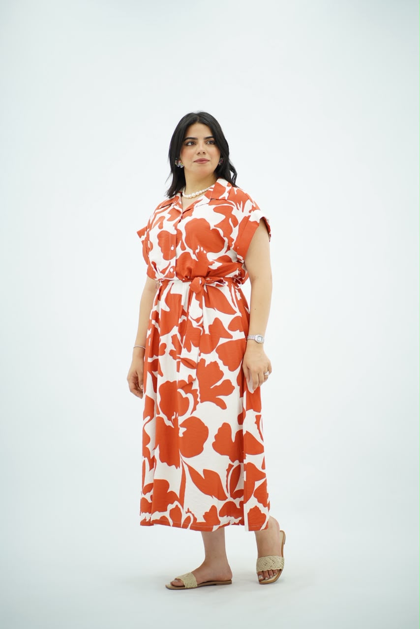 Robe Chemise Longue Imprimé Orange