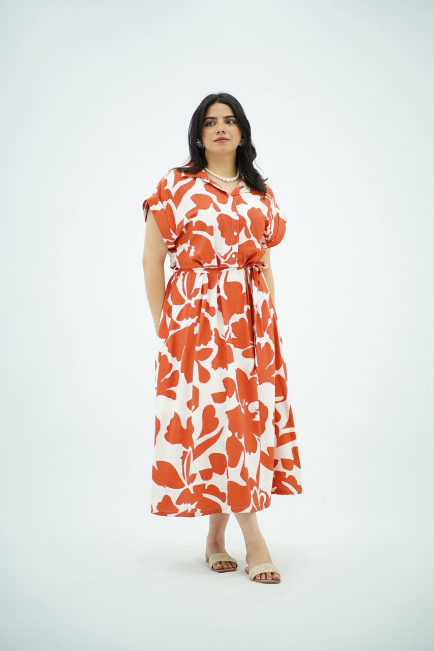 Robe Chemise Longue Imprimé Orange