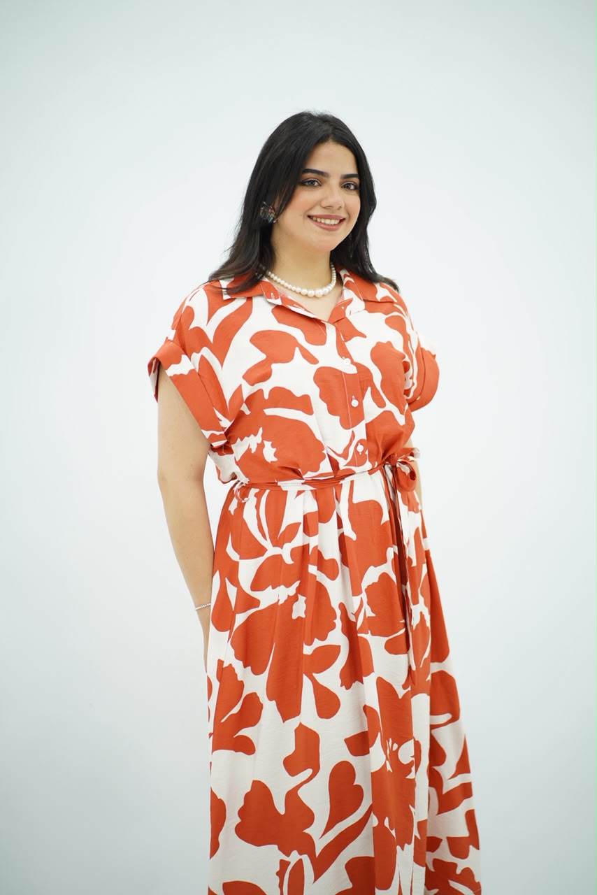 Robe Chemise Longue Imprimé Orange