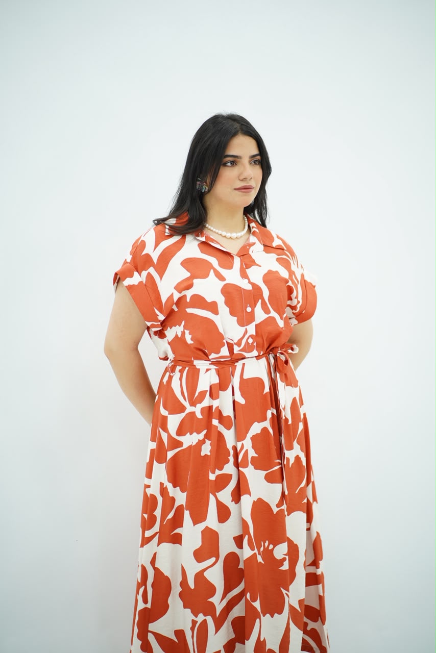 Robe Chemise Longue Imprimé Orange