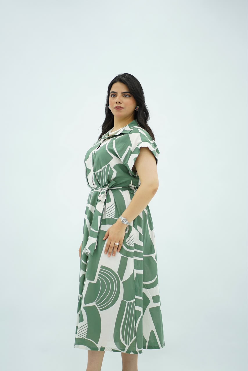 Robe Chemise Longue Imprimé Graphique Vert