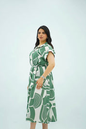 Robe Chemise Longue Imprimé Graphique Vert