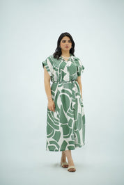 Robe Chemise Longue Imprimé Graphique Vert