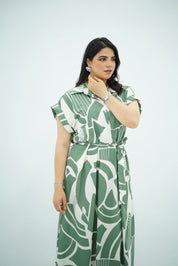 Robe Chemise Longue Imprimé Graphique Vert
