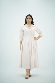 Robe Saumon Chemise Évasée Ceinturée