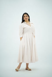 Robe Saumon Chemise Évasée Ceinturée