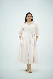 Robe Saumon Chemise Évasée Ceinturée