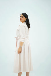Robe Saumon Chemise Évasée Ceinturée