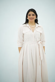 Robe Saumon Chemise Évasée Ceinturée