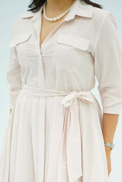 Robe Saumon Chemise Évasée Ceinturée