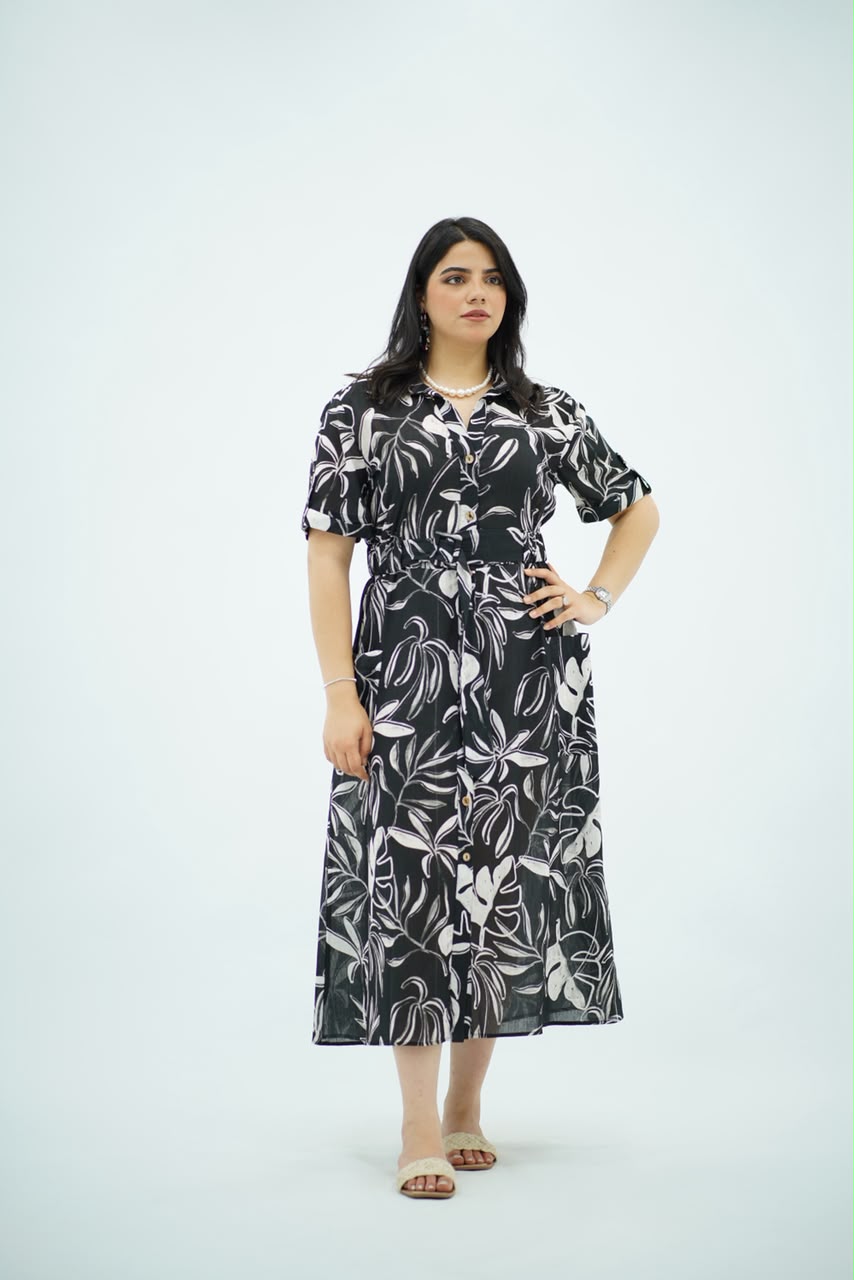 Robe Chemise Longue Imprimé Tropical