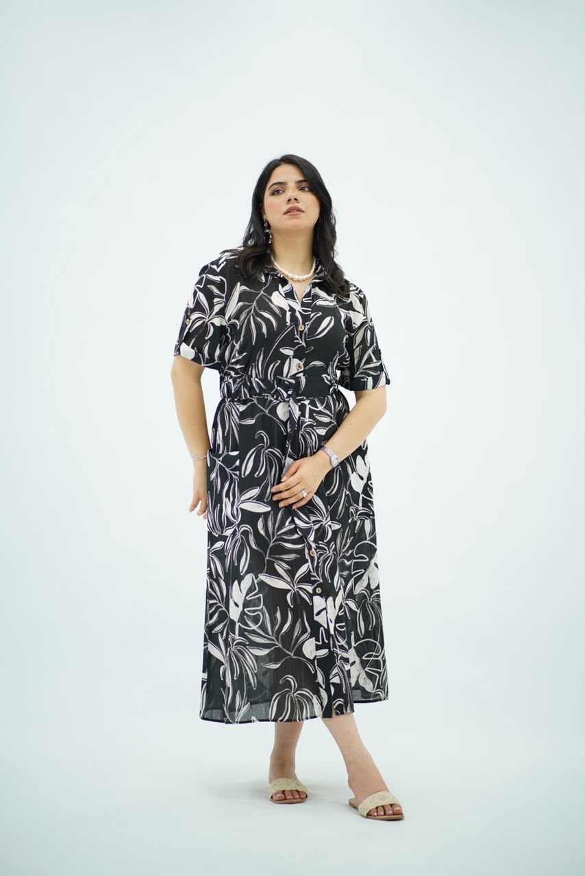 Robe Chemise Longue Imprimé Tropical