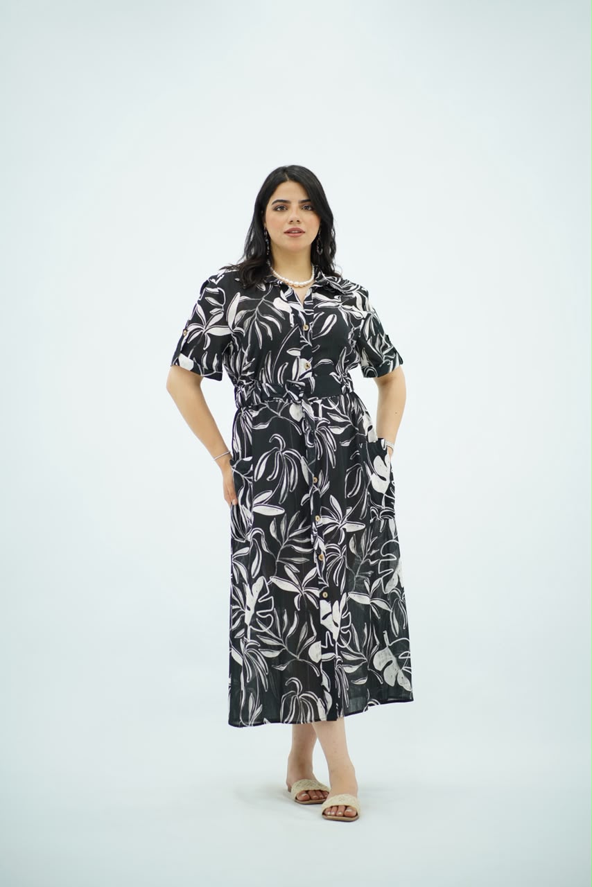 Robe Chemise Longue Imprimé Tropical