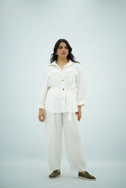 Ensemble En Lin Blanc Ceinturée