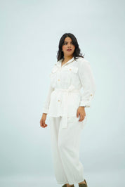Ensemble En Lin Blanc Ceinturée