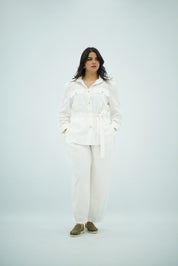 Ensemble En Lin Blanc Ceinturée