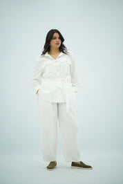 Ensemble En Lin Blanc Ceinturée