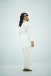 Ensemble En Lin Blanc Ceinturée