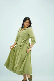 Robe Vert Pistache Ceinturée
