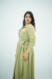 Robe Vert Pistache Ceinturée