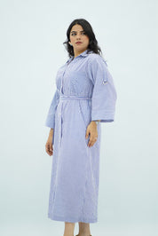 Robe Bleu ciel rayé blanc Ceinturée