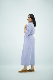 Robe Bleu ciel rayé blanc Ceinturée