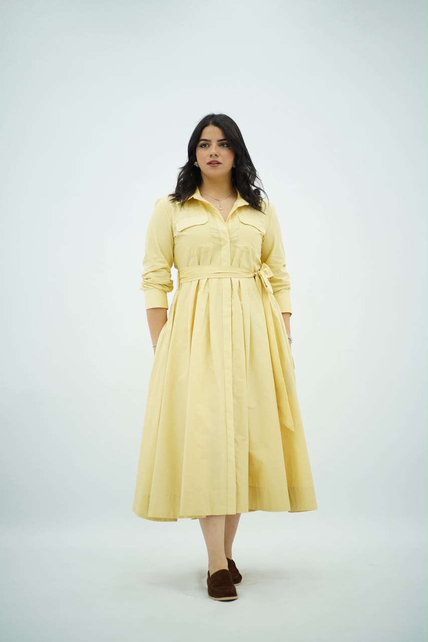 Robe Jaune pastel Ceinturée