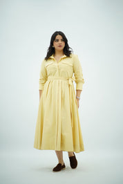 Robe Jaune pastel Ceinturée