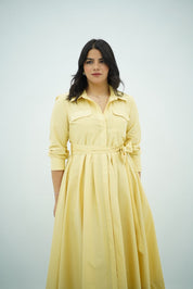 Robe Jaune pastel Ceinturée