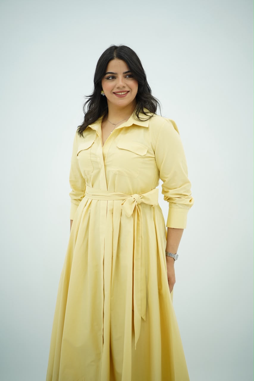 Robe Jaune pastel Ceinturée
