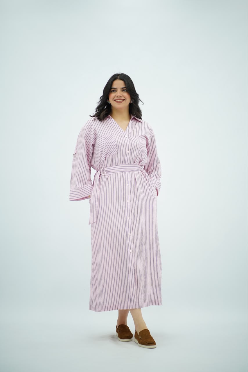 Robe Chemise Rayée Rose