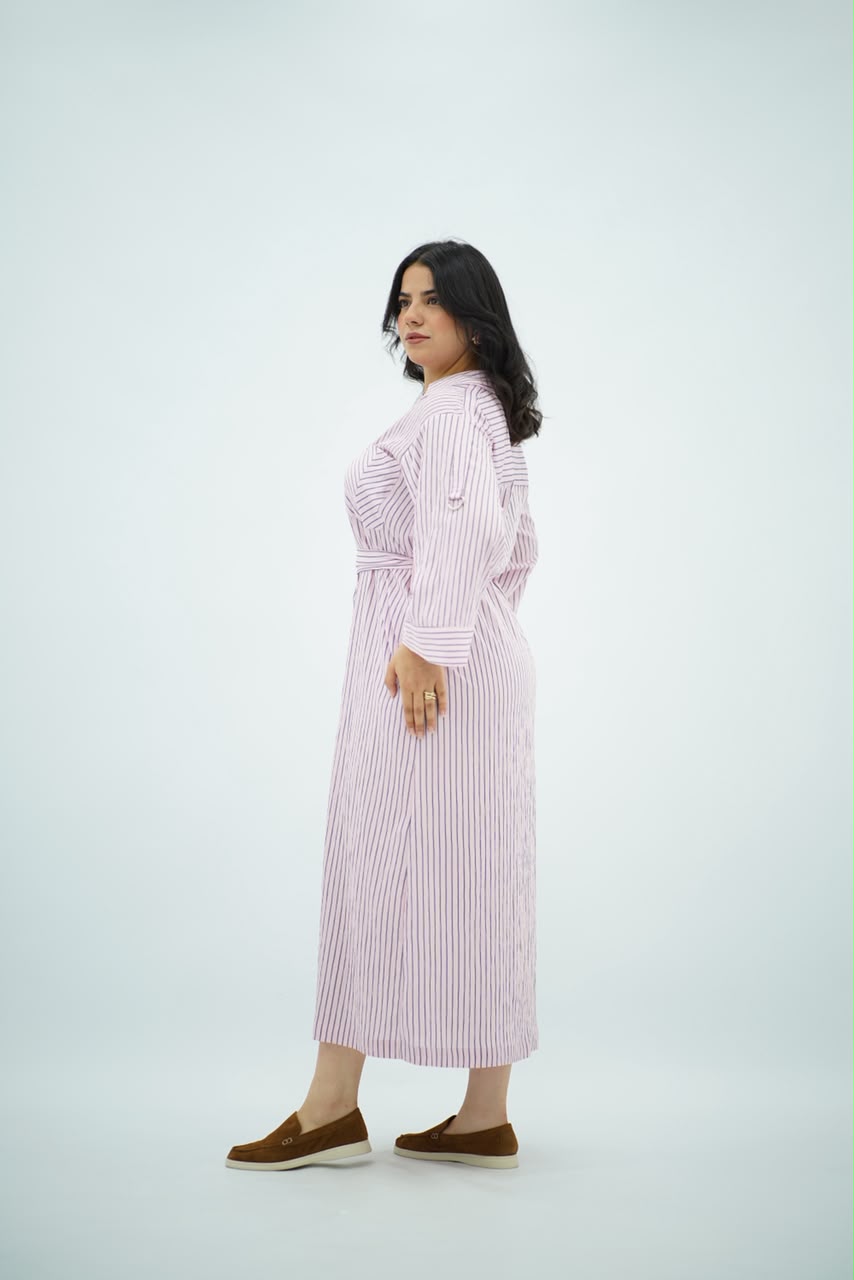 Robe Chemise Rayée Rose