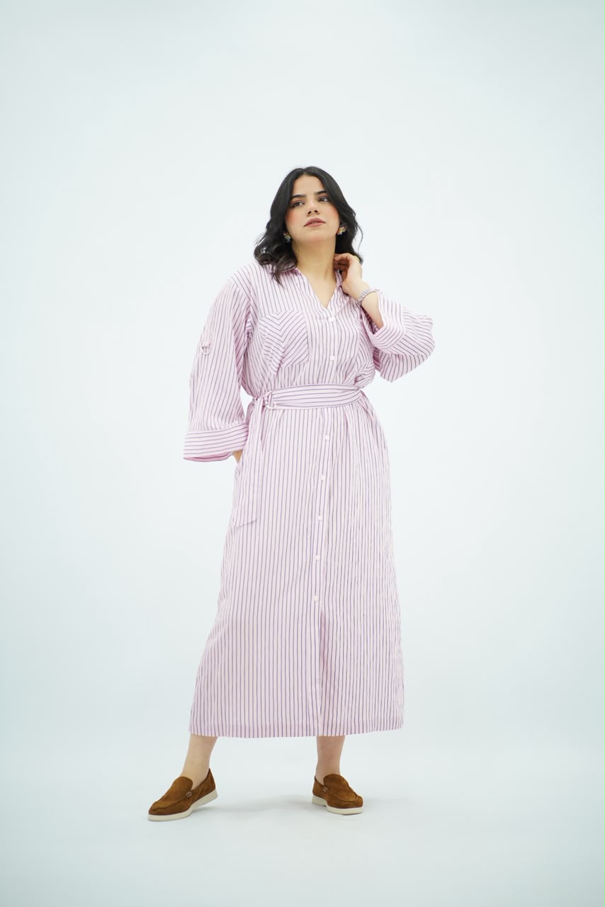 Robe Chemise Rayée Rose