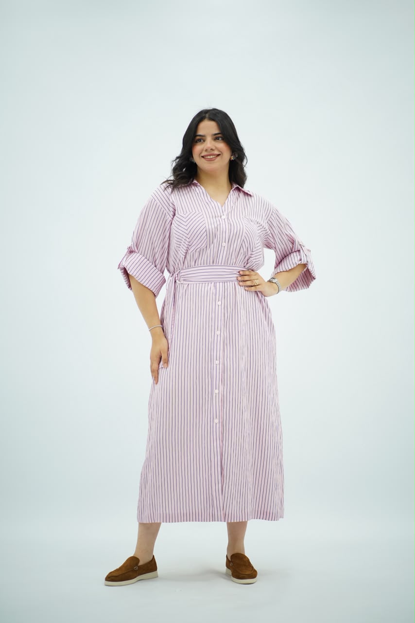 Robe Chemise Rayée Rose