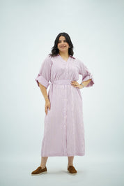 Robe Chemise Rayée Rose