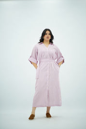 Robe Chemise Rayée Rose