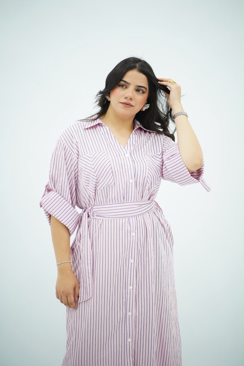 Robe Chemise Rayée Rose