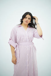 Robe Chemise Rayée Rose