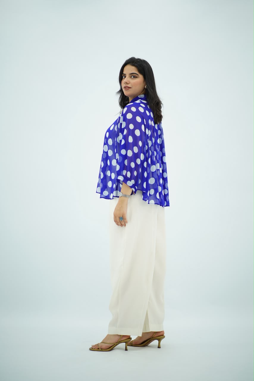 Blouse Bleu Roi Fluide à Pois