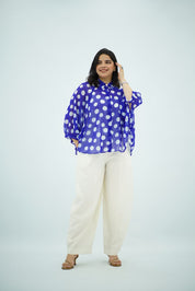 Blouse Bleu Roi Fluide à Pois