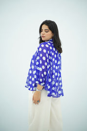 Blouse Bleu Roi Fluide à Pois